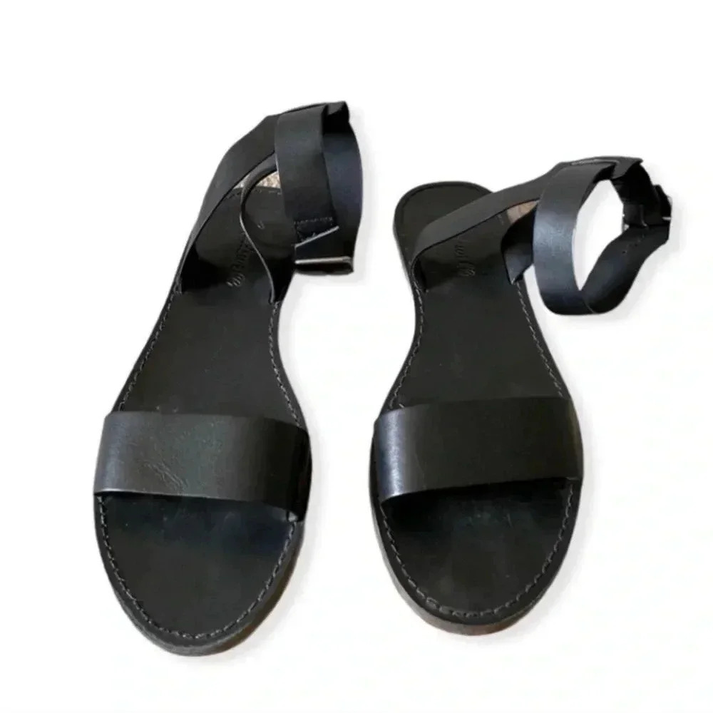 Madewell The Boardwalk Leather Ankle-Strap Black Sandal SZ 6.5 - Picture 3 of 6